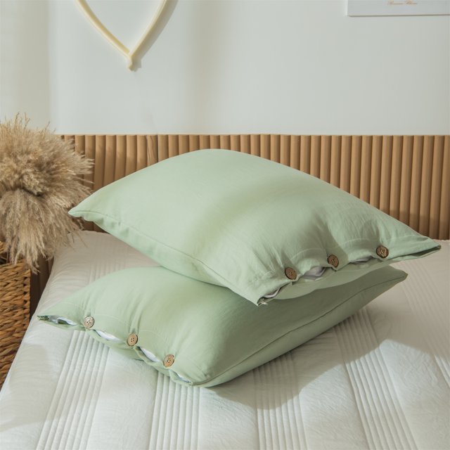 Move Over Green Tassel Pillowcases Queen with Button Closure, Boho Tassel Pillow Cover Set of 2, 100% Washed Microfiber, 2 Pack
