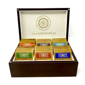Pride Of India - Poitrine de thé à base de plantes biologiques - 72 Sacs à thé assortis - Emballage à la main, Meilleur pour le cadeau, Vacances, Fêtes de thé, Utilisation corporate/restaurant - Thés complémentaires en santé, belle boîte & Effacer le couvercle