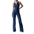 thumbnail image 1 of Women's Denim Jumpsuit - High Waisted Sleeveless with Back Heart Pattern, Polyester, Casual/Work, S-L, 1 of 8