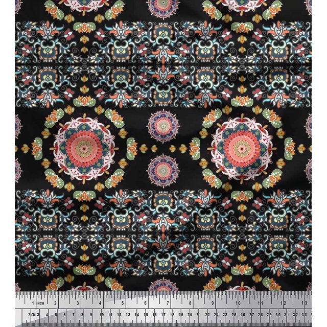 Soimoi Polyester Crepe Fabric Floral Mandala Print Fabric by The Yard 42 Inch Wide