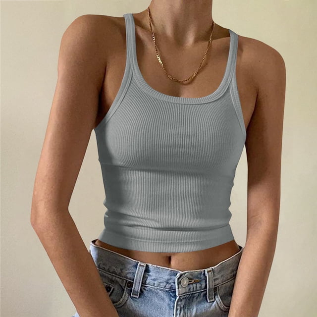 UPPADA Womens Shapewear Tank Top with Built In Bra Seamless Body Shaper Slimming Compression Camisole Tank Tops Seamless Cami Tank Top Stretch Comfy Soft Base Tees Gray,M