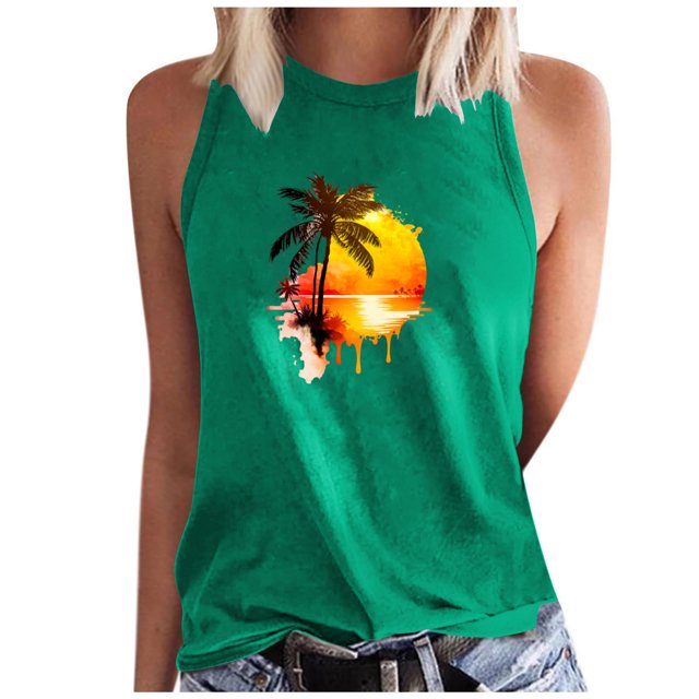 Birdeem Débardeur pour Femmes Mode Féminine Imprimé Col Rond Ample Sans Manches T-Shirt Chandail Tops
