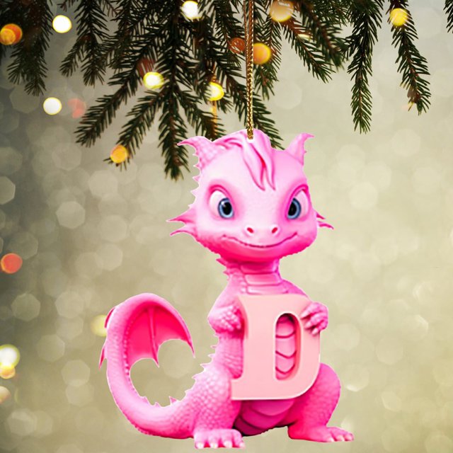 Fridja Personalized Dinosaur Christmas Ornament 26 Letters Hanging Pendant Ornaments 2024 Plastic Initial Monogram Xmas Tree Decorations with Hanging Rope Unique Customized Fun Gift for Kids