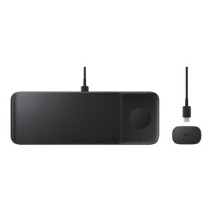Samsung Trio de chargeur sans fil EP-P6300 - Plaque de recharge sans fil + AC adaptateur d'alimentation - Charge rapide - noir - pour Galaxy Buds Live, Note20, S20, S20 5G, montre 3, Z Flip 5G, Z Flip4, Z Fold2 5G, Z Fold4
