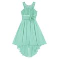thumbnail image 3 of zdhoor Robe de Fête Sans Manches pour Filles, Ornée de Fleurs, Froncée, en Mousseline Brillante Perlée, Ourlet Asymétrique, Vert Menthe, 12, 3 of 6