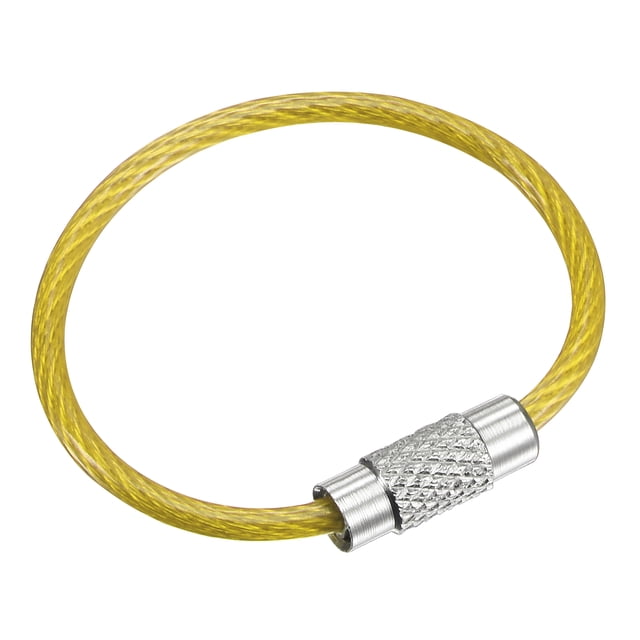 Unique Bargains 90mm Length PVC Coated Stainless Steel Keyring Loop Cable Yellow 4 Count