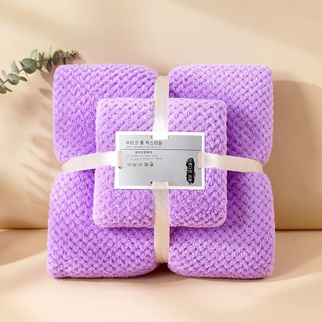 Fleece Towel Set, EDHITNR Soft Absorbent Bath Towel, Premium Microfiber Quick Dry Hand Towel Machine Washable, Purple