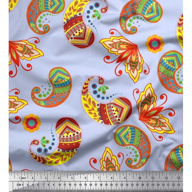 Soimoi Poly Georgette Fabric Artistic Paisley Printed Craft Fabric by the Yard 52 Inch Wide
