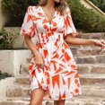 thumbnail image 1 of LOVZFMLL Robe d'Été Décontractée pour Femme à Manches Courtes, Col en V, Coupe Ajustée, Orange, m, 1 of 4