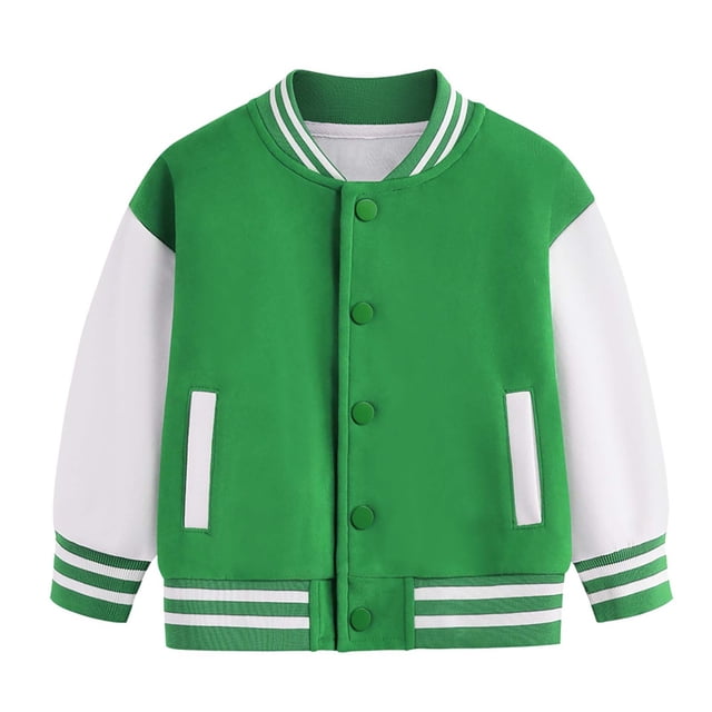 Jackets for Girls Child Autumn Spring Long Sleeved Color Block Baseball Green Girls Fall Tops ,5-6 Years