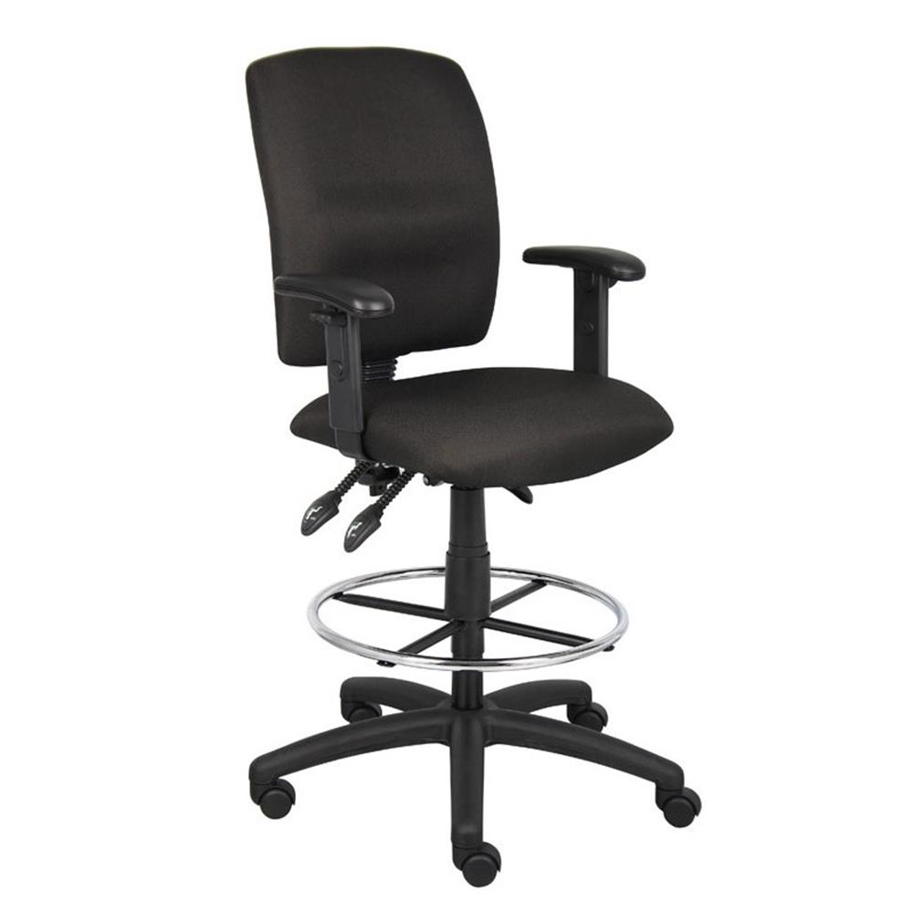 Boss Office Products Fabric Drafting Stool with Adjustable Arms in Black