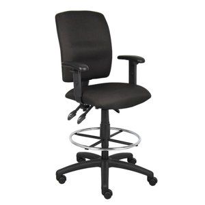 Boss Office Products Fabric Drafting Stool with Adjustable Arms in Black