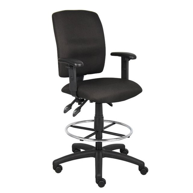 Boss Office Products Fabric Drafting Stool with Adjustable Arms in Black