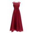 thumbnail image 4 of Meichang Robes Maxi en Mousseline pour Femmes Tunique Ajustée Plissée Couleur Unie Robe d'Été Évasée Évasée Dentelle Manches Courtes Col Ras du Cou Robe Élégante Soirée Fête Boîte de Nuit Bal Robes d'Été, 4 of 6