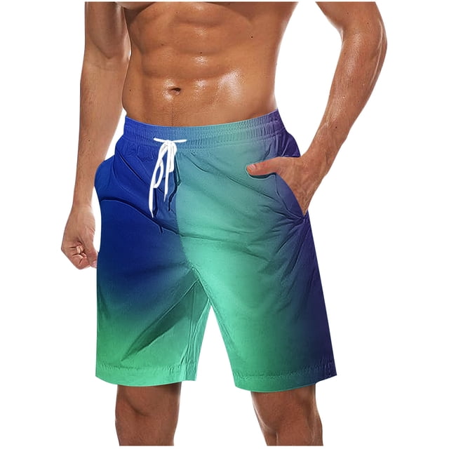 Cameland Large Size Shorts Men, Gradient Drawstring Elastic Waist Shorts Summer Casual Beach Quick Dry Shorts
