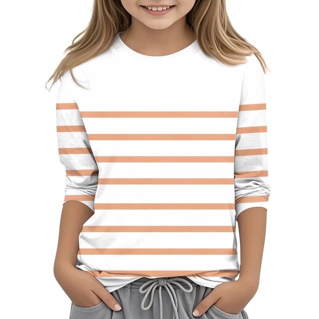 MeetoTime T-shirt pour Enfants, Mode, Couleur Unie, Imprimé, Manches 3/4, Col Rond, Hauts, Tout-Petits, Enfants, pour Garçons et Filles