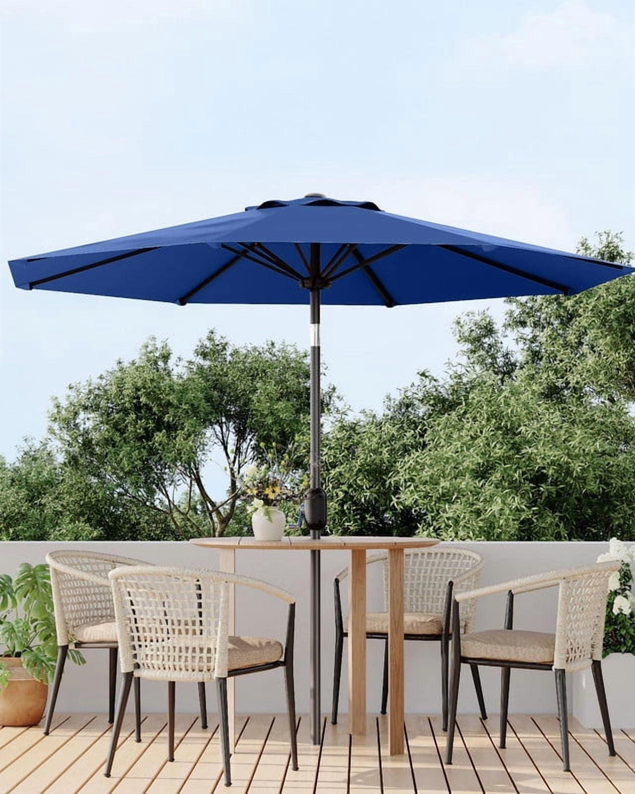 Parasol de Patio Extérieur 9 Pi avec Manivelle, Évent Coupe-Vent à Double Couche et Inclinaison à Bouton-Poussoir, Protection UV, Imperméable, Conception Robuste à 8 Baleines pour Terrasse, Piscine, Jardin