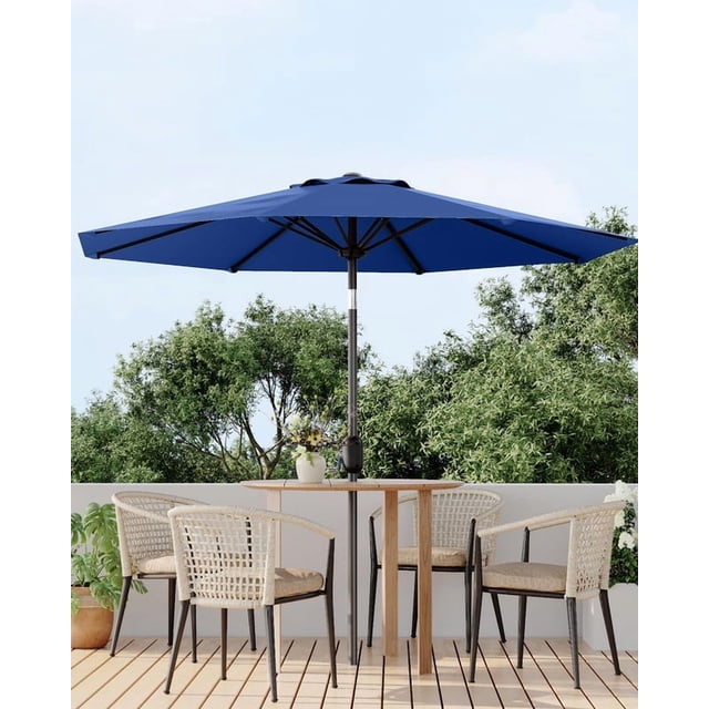 Parasol de Patio Extérieur 9 Pi avec Manivelle, Évent Coupe-Vent à Double Couche et Inclinaison à Bouton-Poussoir, Protection UV, Imperméable, Conception Robuste à 8 Baleines pour Terrasse, Piscine, Jardin