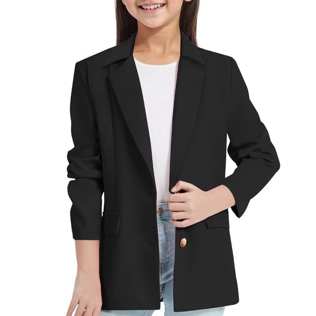 Girls Tops Tees & Shirts Casual Open Front Long Sleeve Jacket with Notched Lapel and Inner Pocket for Kids