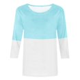 thumbnail image 4 of IROINID T-Shirts pour Femmes à Manches 3/4 Réduits Imprimés, T-shirt Ample, Blouse Mi-Longue, Col Rond, Hauts de Détente, Bleu Pâle, 4 of 4