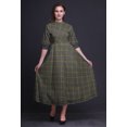 thumbnail image 2 of Bimba Check Printed Womens Roll Up Sleeves Dress Mandarin Collar Button Down Shirt-Medium, 2 of 5