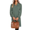 thumbnail image 2 of Mceream Robes pour Femmes à Manches Longues Grande Taille Décontractées Printemps Automne Robes Col en V Tricot Côtelé Robe Chandail Légère avec Fermetures Éclair Vert Armée TG, 2 of 9
