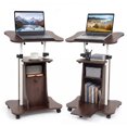 thumbnail image 1 of Costway 2PCS Mobile Podium Stand with Tilting Top Storage Cabinet & Lockable Wheels Rustic Brown + Black, 1 of 10
