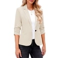 thumbnail image 3 of Womens Casual Suit Blazers Open Front 3/4 Sleeve One Button Work Office Jackets Blazer Beige, 3 of 9