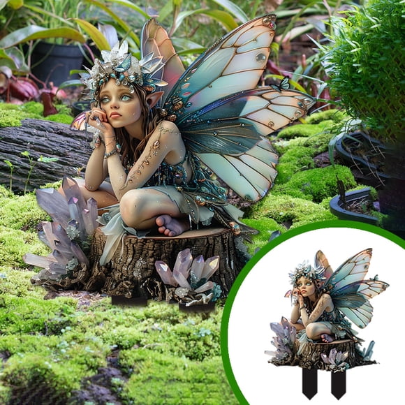Riforla Décoration de Pot de Fleurs Bohème Fée Décoration de Pot de Fleurs Fée Insert de Sol de Jardin Accessoires de Jardin Féerique Bricolage Acrylique Pot de Fleurs Bohème Figurines de Jardin Féerique Fente pour Carte Vert
