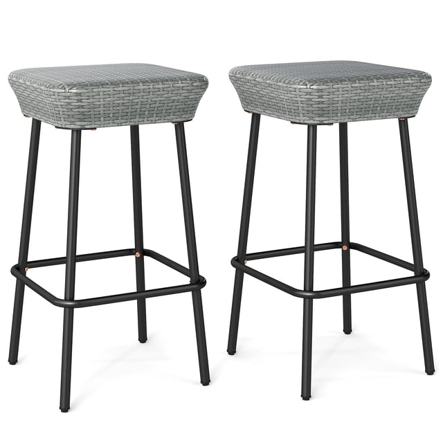 Gymax 29.5'' Metal Bar Height Stools Set of 2 w/ Rattan Seat & Footrest for Backyard