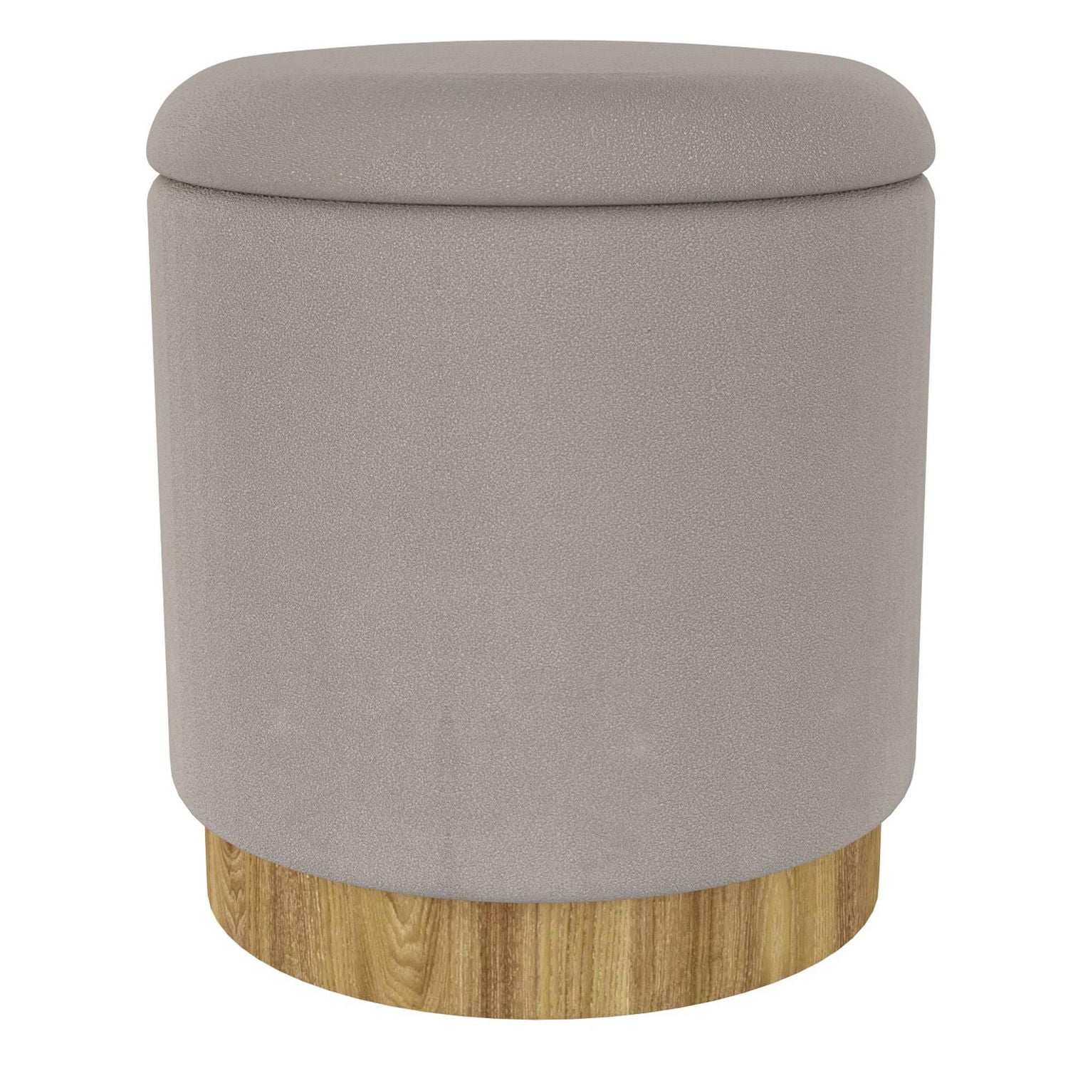 Moderne Tissu Ottomane de Rangement Ronde - Gris Chaud et Naturel