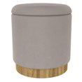 thumbnail image 1 of Modern  Fabric Round Storage Ottoman - Warm Grey & Natural, 1 of 7