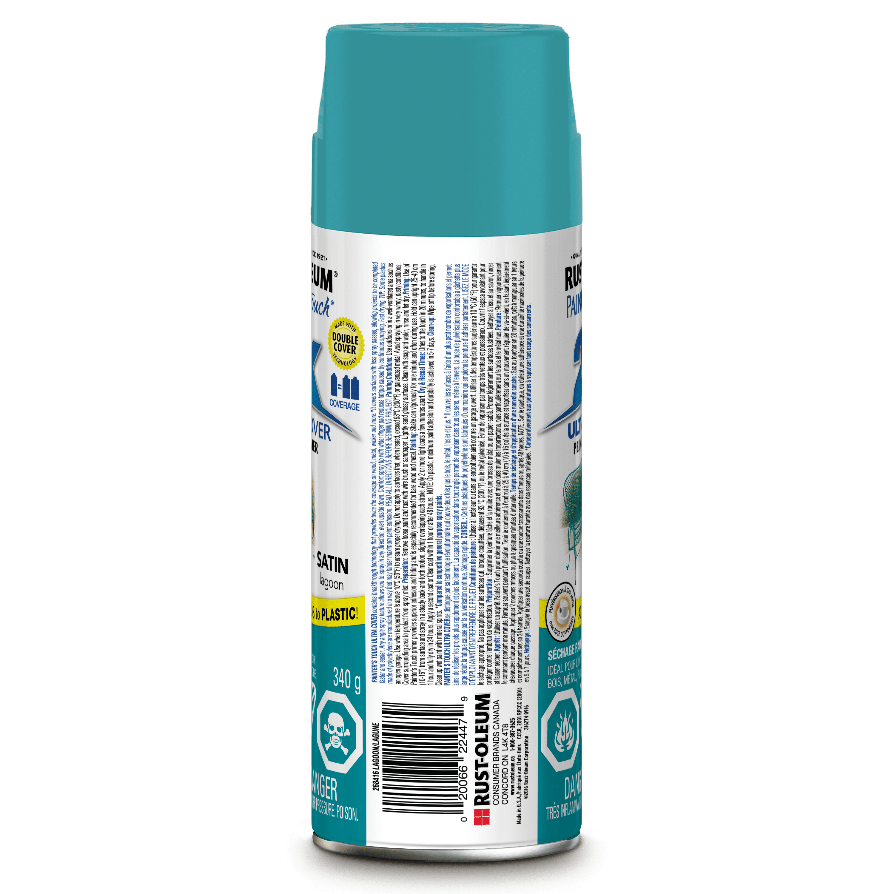 Rust-Oleum Painter's Touch 2X Ultra Cover Peinture et apprêt polyvalents en Satin Lagoon, aérosol de 340 g