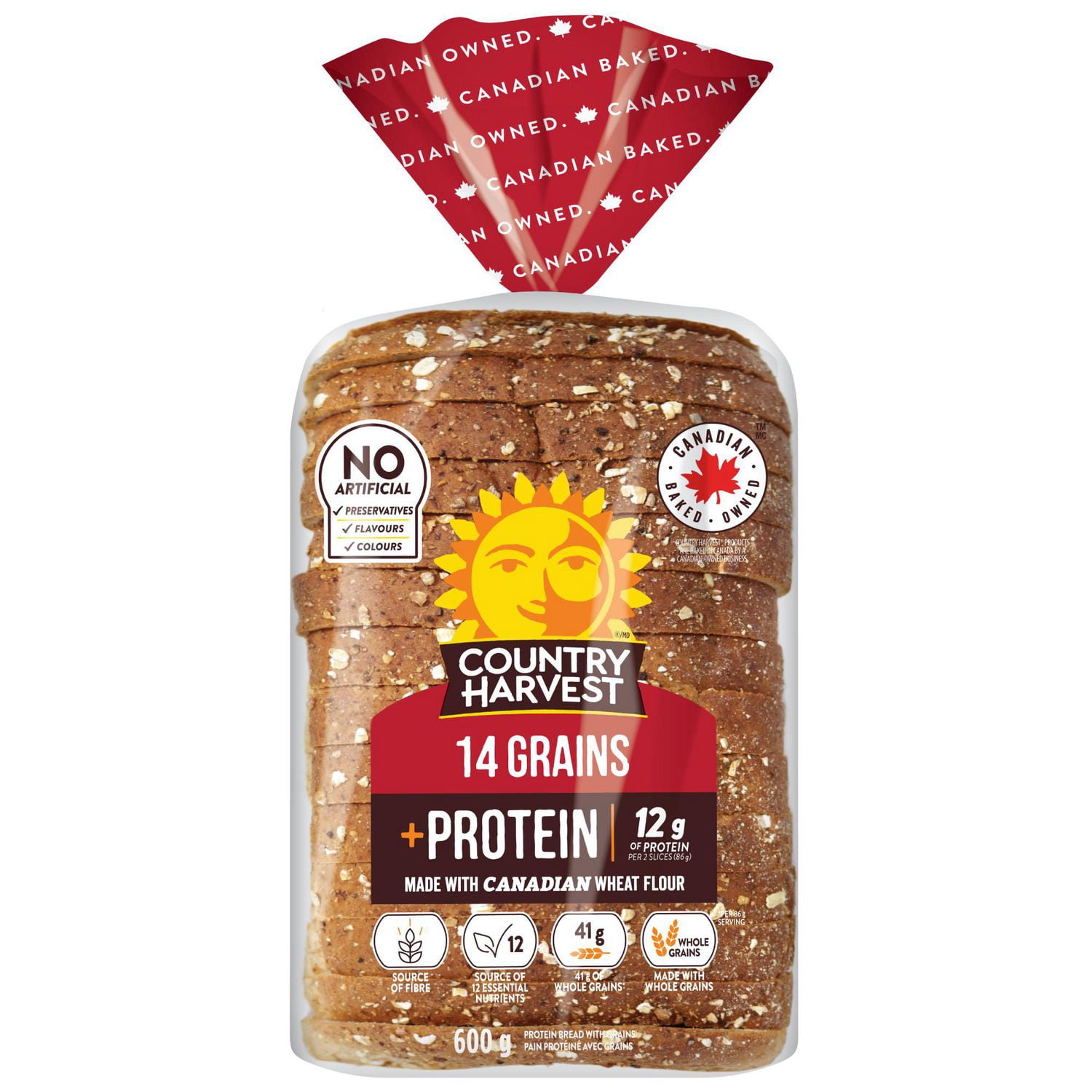 Country Harvest 14 Grains & Protein Sliced Bread, 12g Protein Per Serving, No Artificial Preservatives, Flavours or Colours, 600g