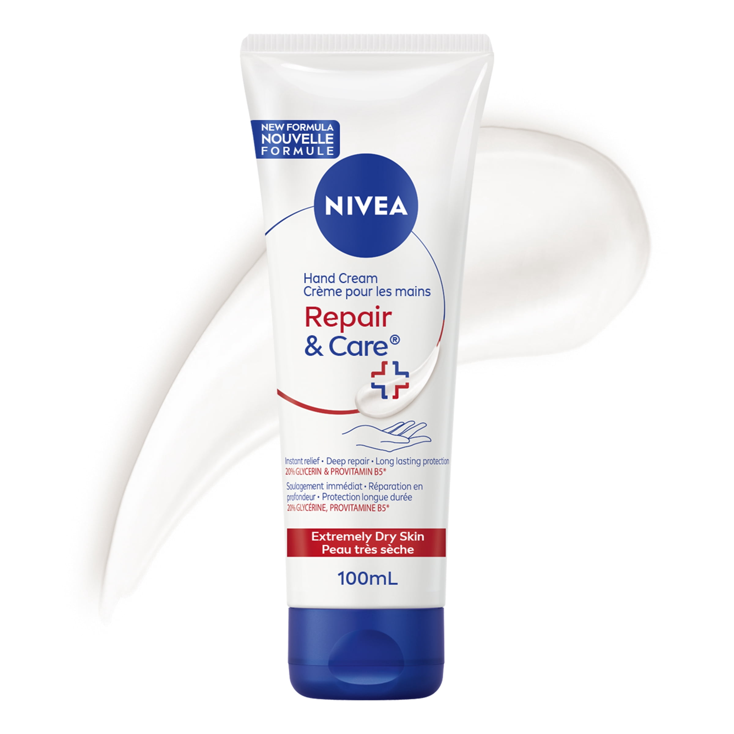 NIVEA 3-in-1 Repair & Care Hand Cream (100mL), Hand Cream for Very Dry Hands, Moisturizing Cream with Pro-Vitamin B5 for Use After Hand Sanitizer or Hand Soap