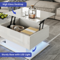 thumbnail image 3 of LED Coffee Table for Living Room White Lift Top Coffee Tables Modern Center Table with Storage Hidden Compartment High Gloss Lift Tabletop, 3 of 8