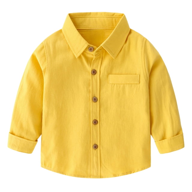 T-shirts Garçons Manches Longues Décontracté Polo Uni Jaune 5-6 Ans