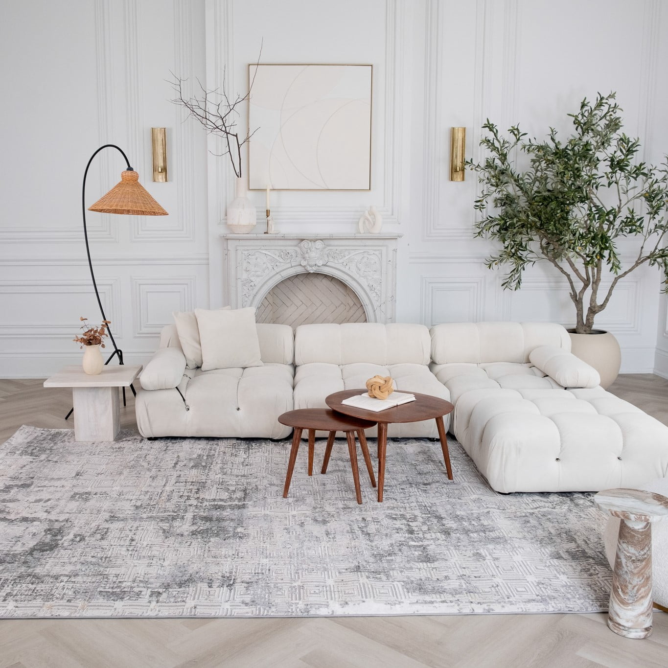 Tapis d'interieur scandinave Atlas Rug Branch, gris beige, effet vieilli - Salon, chambre, salle a manger et cuisine
