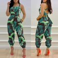 thumbnail image 2 of Femmes Quotidien Été Casual Combinaison Sans Manches Taille Micro Élastique Bande Croix Attaché Détail Dos Nu Slim Fit Large Jambe Rompers, 2 of 8