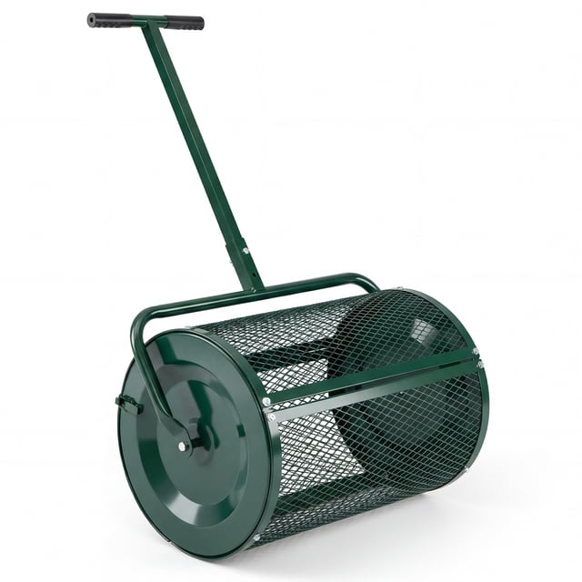 Gymax Compost SpreaderPeat Moss Spreader Roller w/Height-adjustable T-shape Handle Green