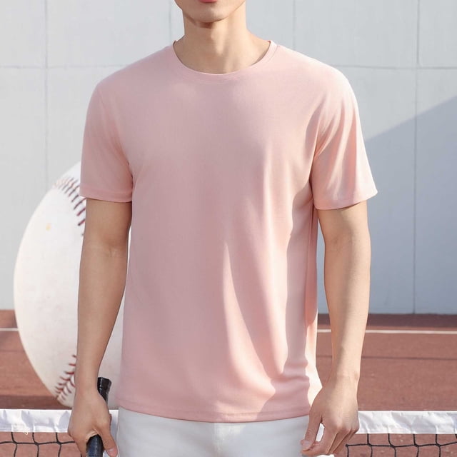 Styesk T Shirts for Man Solid-Color Casual Elastic Sports Short Sleeved Round-Neck Blouses