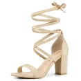 thumbnail image 1 of BLISSFUL STEP Women's Solid Color Strap Block Heel Lace up Sandals, 1 of 7