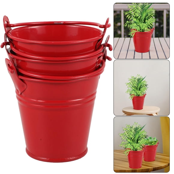 BRIGHTFUFU 3pcs Metal Planter Red Iron Flower Pot Indoor Succulents Plants Modern Style