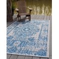 thumbnail image 1 of Unique Loom Traditional Collection Distressed Vintage Medallion Transitional Indoor and Outdoor Flatweave Area Rug, 5 x 8 Feet, Blue/Ivory, 1 of 4