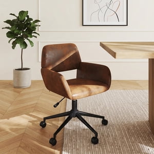 Homy Casa 1-Piece 24'' 360° Swivel Task Chair, Adjustable Height Upholstered Chair with Arms for Home Office, Brown