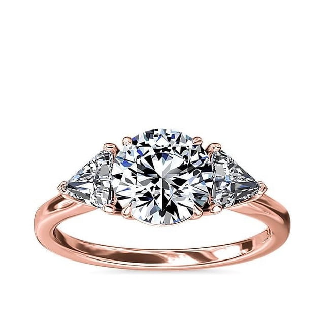 1.00 T.C.W Round Shape Natural Diamond Latest Design Three Stone Wedding Ring for Ladies Solid 14K Rose Gold Size 8
