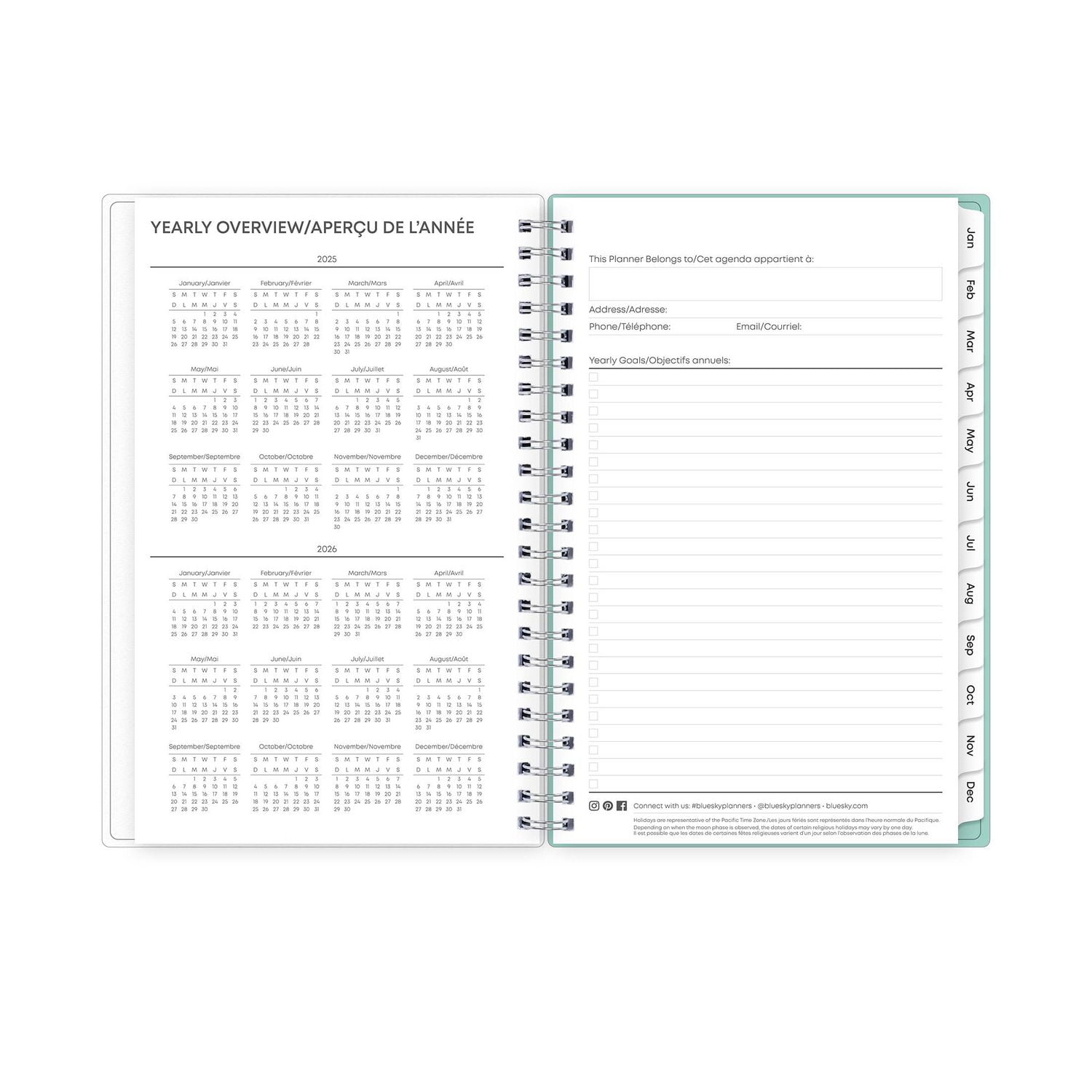 Agenda hebdomadaire/mensuel 2025, 5 po x 8 po, Blue Sky, Elysian