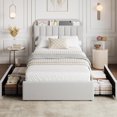 thumbnail image 3 of Bingirl Grey Twin Bed Frame for : Boucle Upholstered Platform with 2 Drawers, Bookcase Headboard, Noise - Free & No Box Spring Needed, Easy Assembly, 3 of 6