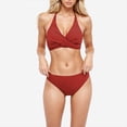 thumbnail image 4 of Jinhomg Womens High Waisted Bikini Set 2025 Trendy Twist Front Backless Halter Swimsuit Tops with Bottom 2 Piece Basic Solid Swimsuits Spring Saving Watermelon Red M, 4 of 7
