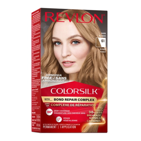 REVLON ColorSilk™ BOND REPAIR Permanent Hair Colour, 100% Gray Coverage, Ammonia Free Dye, Vegan Keratin, Dark Blonde 1PK